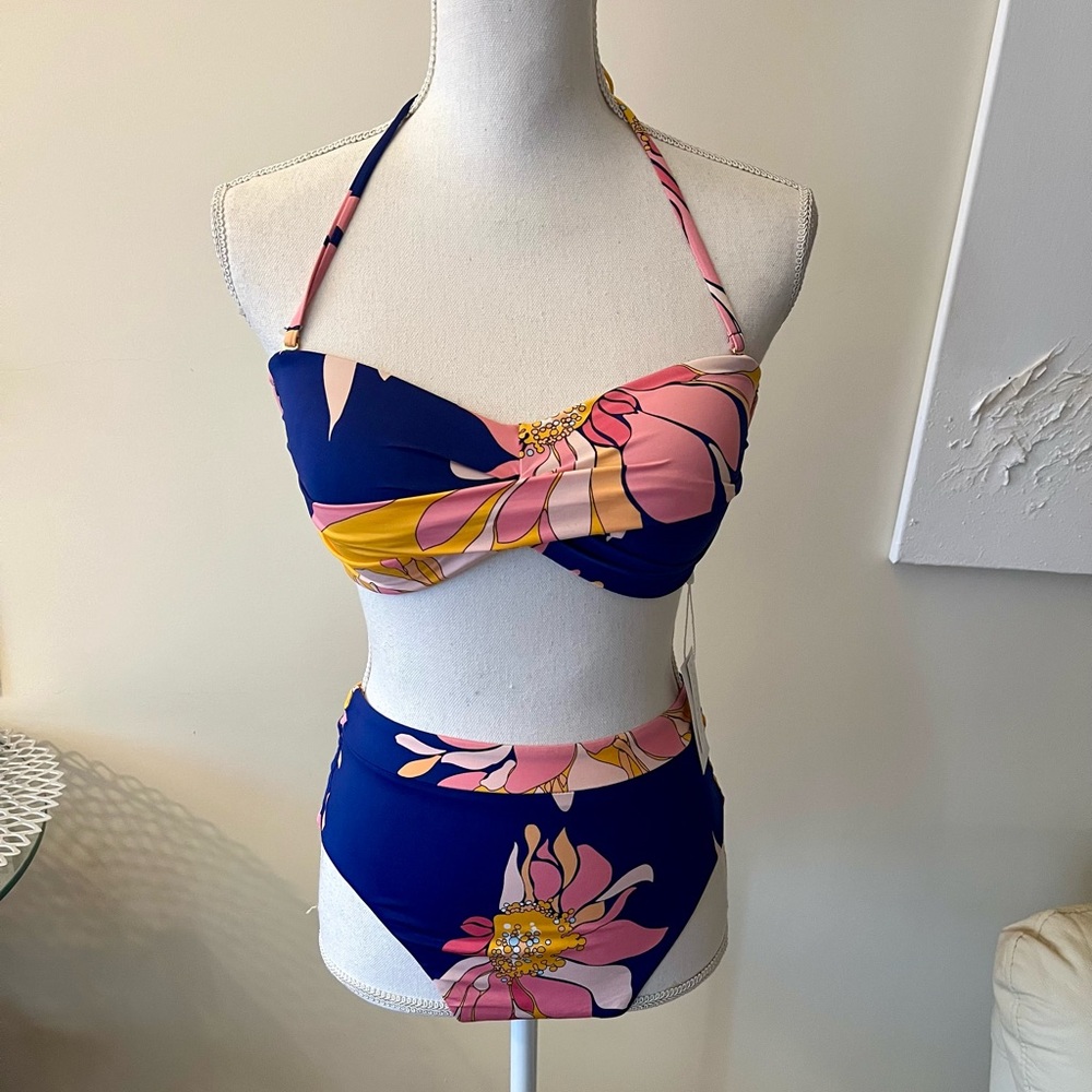 Trina Turk High Waist 2PC Breeze Bandeau Swimsuit Bathing Suit Womens Sz 10 NWT - Picture 5 of 10